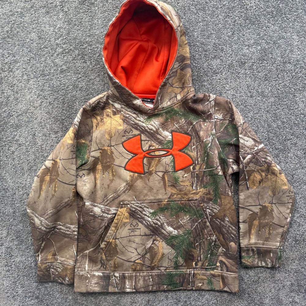 Under Armour Kids Realtree Xtra Camo Hoodie Orange Logo Size Medium YMD